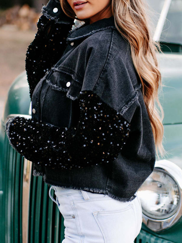 New women's sequined short denim jacket - Stormyjay