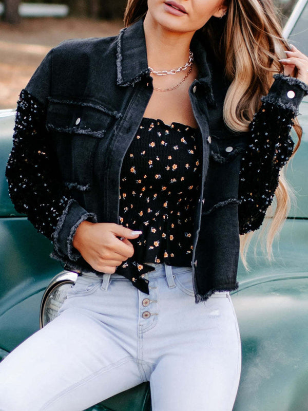 New women's sequined short denim jacket - Stormyjay