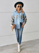 New loose leopard print patchwork denim shirt long sleeve top cardigan - Stormyjay