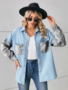 New loose leopard print patchwork denim shirt long sleeve top cardigan - Stormyjay