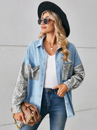 New loose leopard print patchwork denim shirt long sleeve top cardigan - Stormyjay