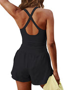 Women's Hollow Cross Loose Fitness Wear Tank Top Jumpsuit - Stormyjay