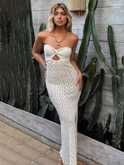 New tube top open mesh hollow knitted elastic hip-covering hot girl dress - Stormyjay