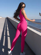 Women's Yoga Jumpsuit Slim Fit Ribbed Sleeveless Turtleneck Top Sports Jumpsuit - Stormyjay