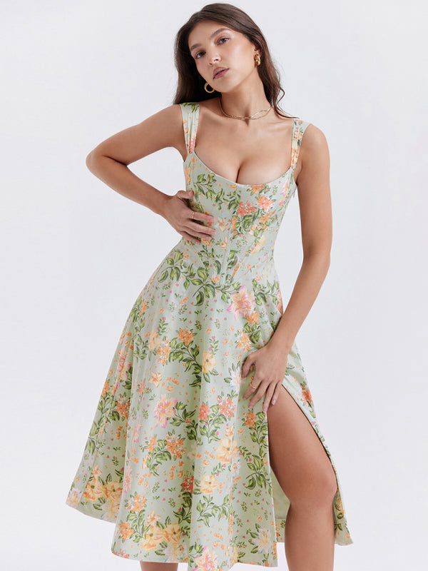 Women's Slim Suspender Sexy Slit Floral Dress - Stormyjay