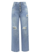 Women's button-down low-rise loose slimming straight jeans - Stormyjay