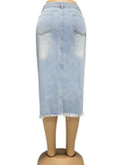 Women's button slit high waist denim skirt - Stormyjay