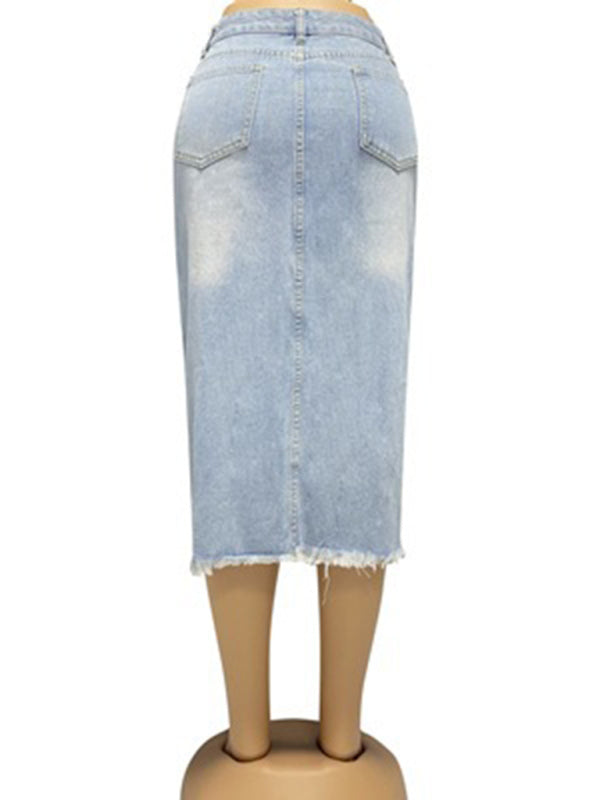 Women's button slit high waist denim skirt - Stormyjay