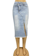 Women's button slit high waist denim skirt - Stormyjay