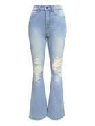 Women's washed ripped high-waisted denim wide-leg trousers - Stormyjay