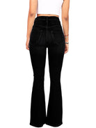 Women's new high-waist washed button slim fit slightly flared wide-leg denim trousers - Stormyjay