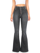 Women's new high-waist washed button slim fit slightly flared wide-leg denim trousers - Stormyjay