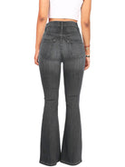 Women's new high-waist washed button slim fit slightly flared wide-leg denim trousers - Stormyjay