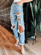 Women's Straight High Waist Slimming Ripped Jeans - Stormyjay