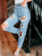 Women's Straight High Waist Slimming Ripped Jeans - Stormyjay