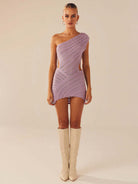 Hollow sexy tight short skirt with hollowed waist and one shoulder patchwork dress - Stormyjay