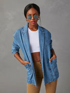 New vintage light color heavy washed denim suit jacket - Stormyjay