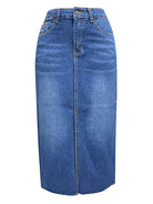 New front slit denim high waist a line mid length skirt - Stormyjay