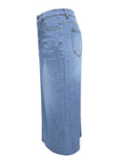 New front slit denim high waist a line mid length skirt - Stormyjay