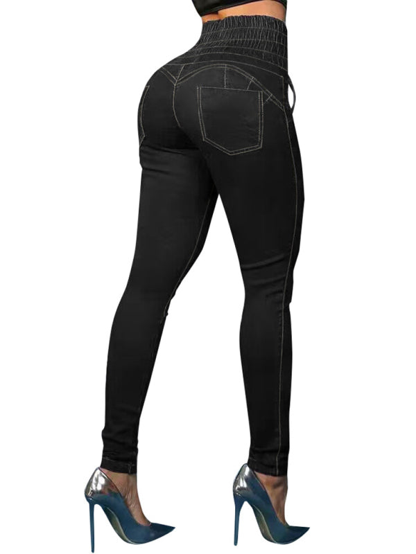 New high-waisted slimming butt-lifting strappy slim-fitting jeans - Stormyjay