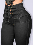 New high-waisted slimming butt-lifting strappy slim-fitting jeans - Stormyjay