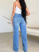 Women's long high waist ripped raw edge comfortable wide leg jeans - Stormyjay