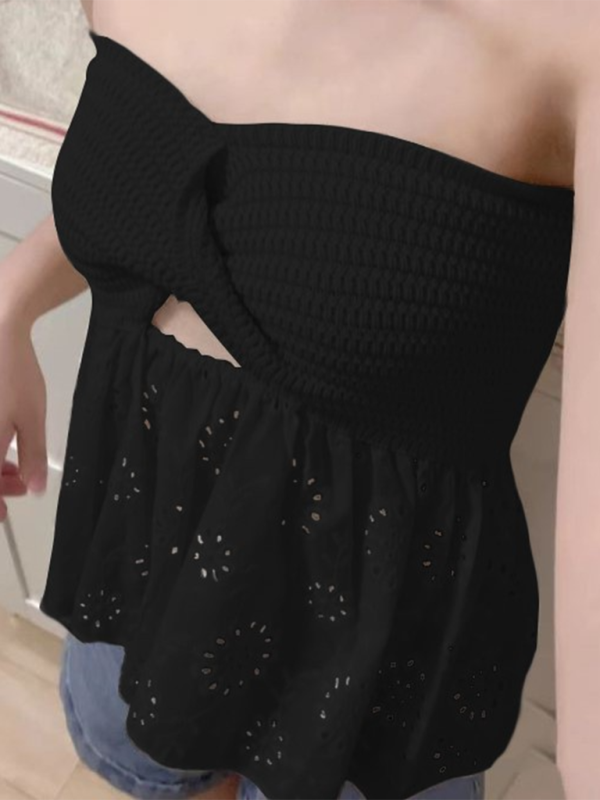 Fashionable casual knitted embroidered stitching holiday sexy tube top top - Stormyjay