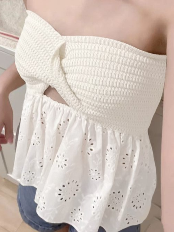 Fashionable casual knitted embroidered stitching holiday sexy tube top top - Stormyjay