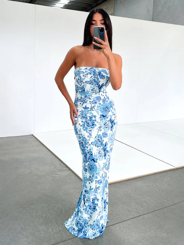 Sexy tube top long dress slit cocktail dress backless long dress - Stormyjay