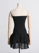 New sexy hot girl embroidered tube top dress with hollow ruffles and stitching design A-line skirt - Stormyjay