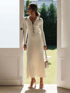 New fashionable lapel knitted slim fit hip-hugging long-sleeved dress - Stormyjay