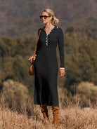 New fashionable lapel knitted slim fit hip-hugging long-sleeved dress - Stormyjay