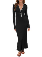 New fashionable lapel knitted slim fit hip-hugging long-sleeved dress - Stormyjay