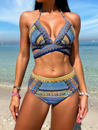 New Bikini Digital Printed Swimsuit Shawl Beach High Waist Swimsuit Three Piece Set - Stormyjay