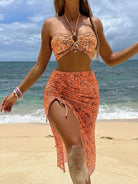 New sexy bikini bikini mesh three-piece long skirt cashew flower print women's swimsuit - Stormyjay