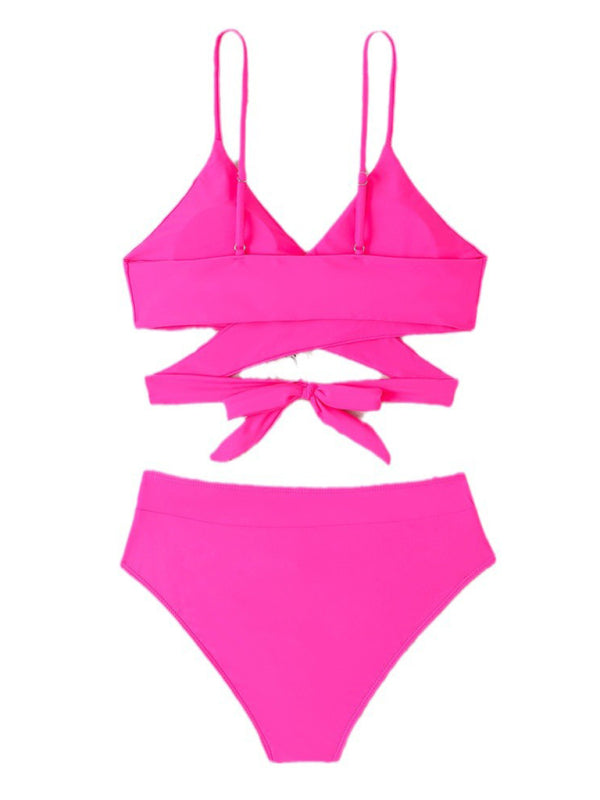 New solid color sexy split swimsuit high waist strappy swimsuit - Stormyjay