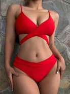 New solid color sexy split swimsuit high waist strappy swimsuit - Stormyjay