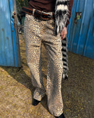 New retro leopard print street straight wide leg loose denim trousers - Stormyjay