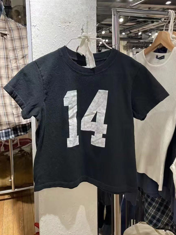 New fashionable American retro distressed short-sleeved hottie high-waisted T-shirt - Stormyjay