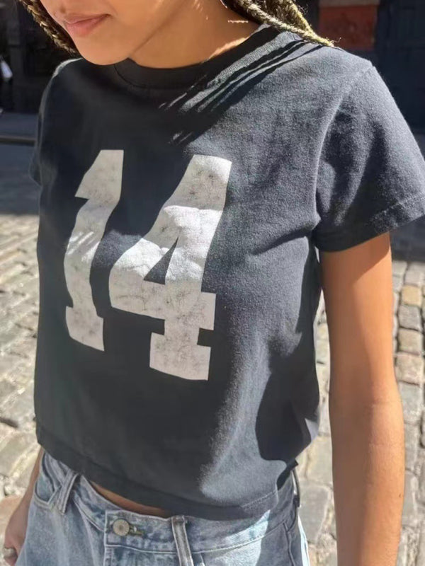 New fashionable American retro distressed short-sleeved hottie high-waisted T-shirt - Stormyjay