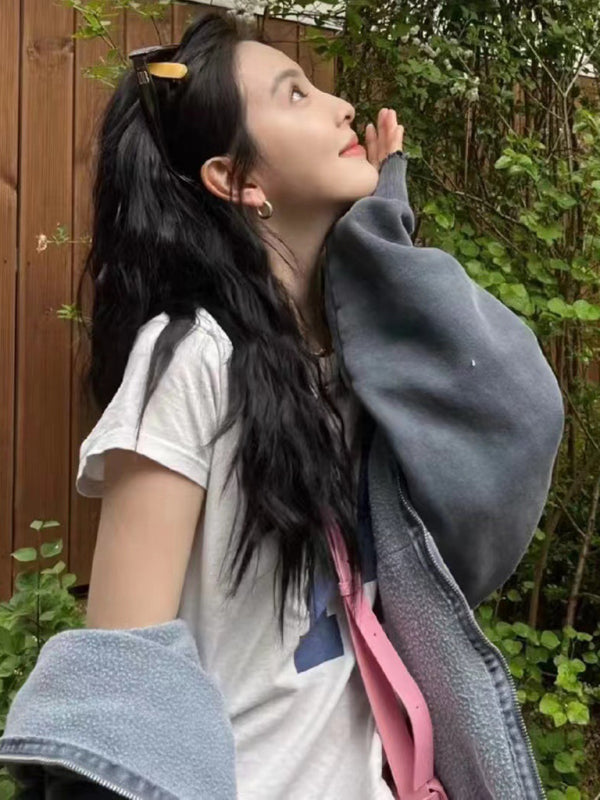 New fashionable American retro distressed short-sleeved hottie high-waisted T-shirt - Stormyjay