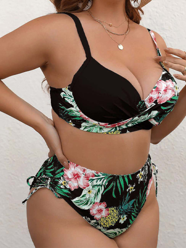 plus size drawstring floral tankini - Stormyjay