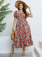 Plus size women's summer floral one-shoulder waist slimming dress - Stormyjay