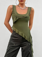 Women's casual solid color sleeveless U-neck mesh top - Stormyjay