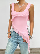 Women's casual solid color sleeveless U-neck mesh top - Stormyjay