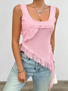 Women's casual solid color sleeveless U-neck mesh top - Stormyjay