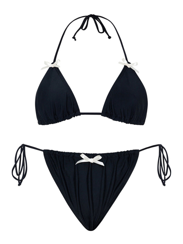 Sexy solid color bikini swimsuit bow tie biniki swimsuit - Stormyjay