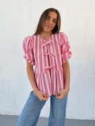 New striped lace mid-sleeve loose patchwork shirt - Stormyjay