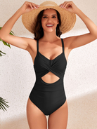 New sexy hollow solid color high waist one-piece swimsuit - Stormyjay