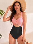 New sexy hollow solid color high waist one-piece swimsuit - Stormyjay